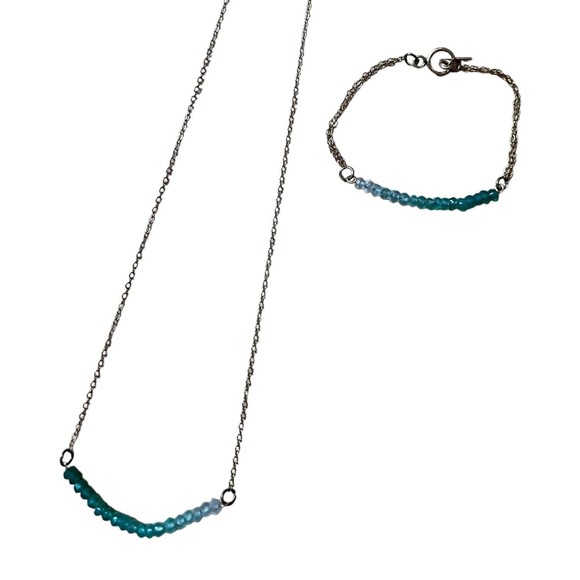 Ombre Emerald Beaded Curved Bar Gold Fill Necklace and Bracelet Set May Birthday - Picture 15 of 16